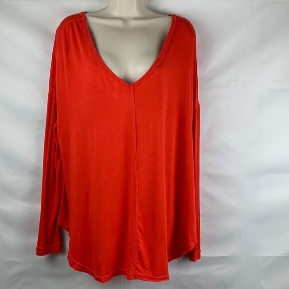 Free People Bright Orange/Red Oversized Tunic deep V-neck top - Picture 1 of 14
